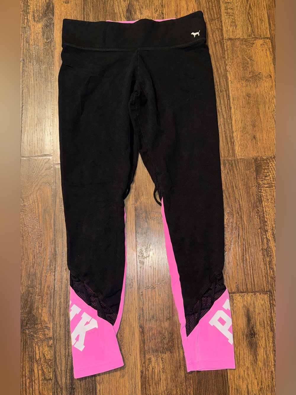 PINK Victoria's Secret Black Leggings with Bright Pink Panels